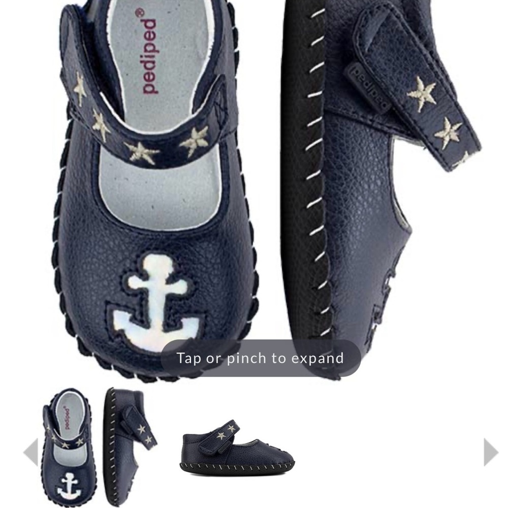 Pediped anchor navy/ holographic all leather shoes